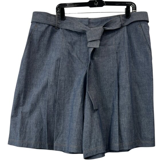 $398 NWT Lafayette 148 Blue Note Melange Denim Waist Tie Shorts size 18 - Picture 1 of 4